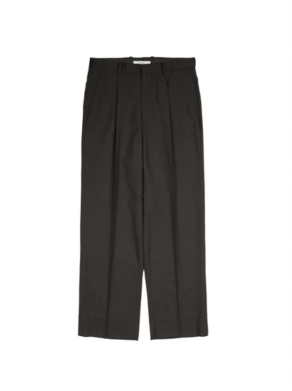 Super130's WOOL/SILK RETRO CHECK SLACKS｜DARK BROWN