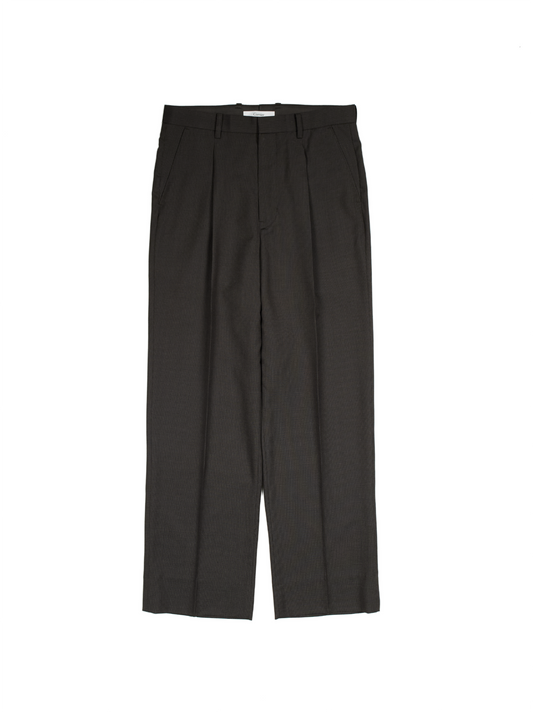 Super130's WOOL/SILK RETRO CHECK SLACKS｜DARK BROWN