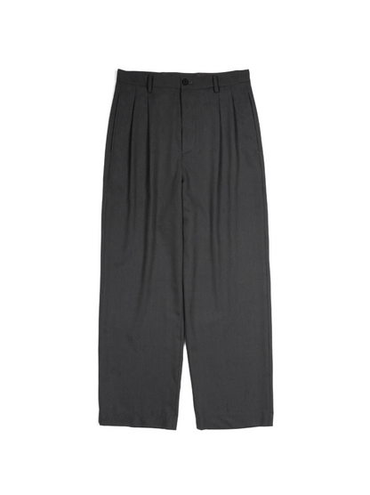 Super130's WORSTED WOOL GABARDINE 2-TUCK PANTS｜AGED GRAY