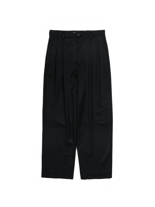 Super130's WORSTED WOOL GABARDINE 2-TUCK PANTS｜TOP BLACK