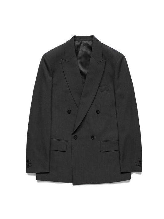 Super130's WORSTED WOOL GABARDINE DOUBLE BREASTED JACKET｜AGED GRAY