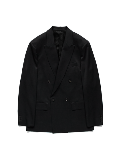 Super130's WORSTED WOOL GABARDINE DOUBLE BREASTED JACKET｜TOP BLACK