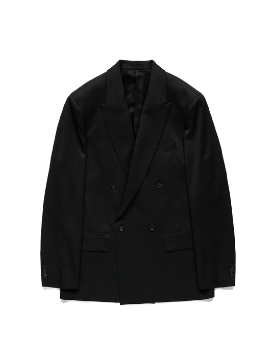 Super130's WORSTED WOOL GABARDINE DOUBLE BREASTED JACKET｜TOP BLACK
