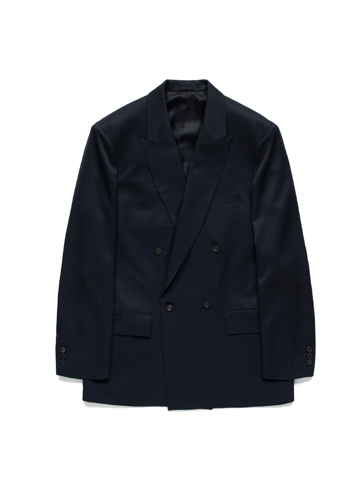 Super130's WORSTED WOOL GABARDINE DOUBLE BREASTED JACKET｜TOP D.NAVY