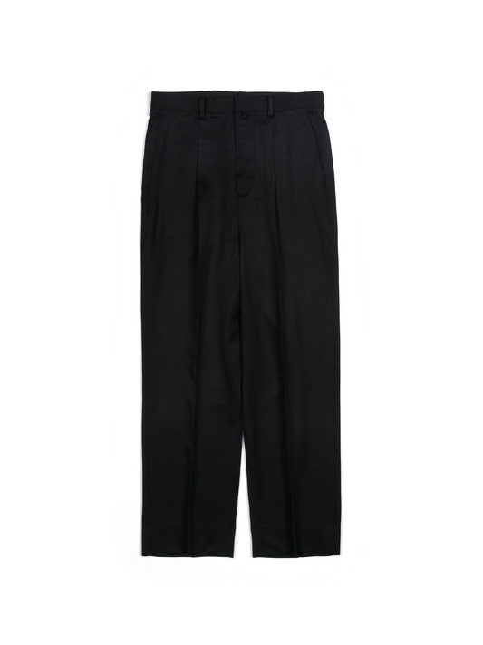 Super130's WORSTED WOOL GABARDINE SLACKS｜TOP BLACK