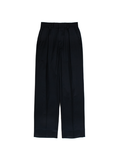 Super130's WORSTED WOOL GABARDINE SLACKS for WOMEN｜TOP D.NAVY