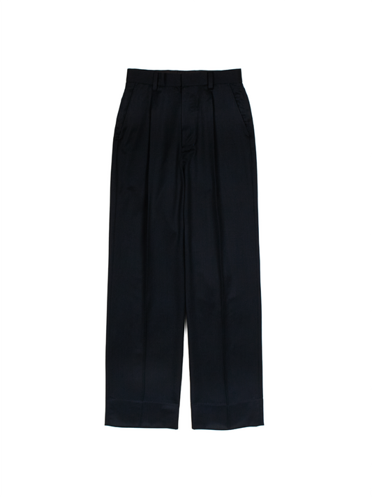 Super130's WORSTED WOOL GABARDINE SLACKS for WOMEN｜TOP D.NAVY