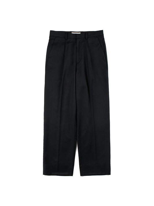 Super130's WORSTED WOOL LIGHT MILLED SLACKS｜TOP BLACK
