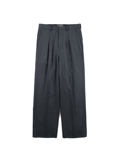 Super130's WORSTED WOOL LIGHT MILLED SLACKS｜TOP GRAY