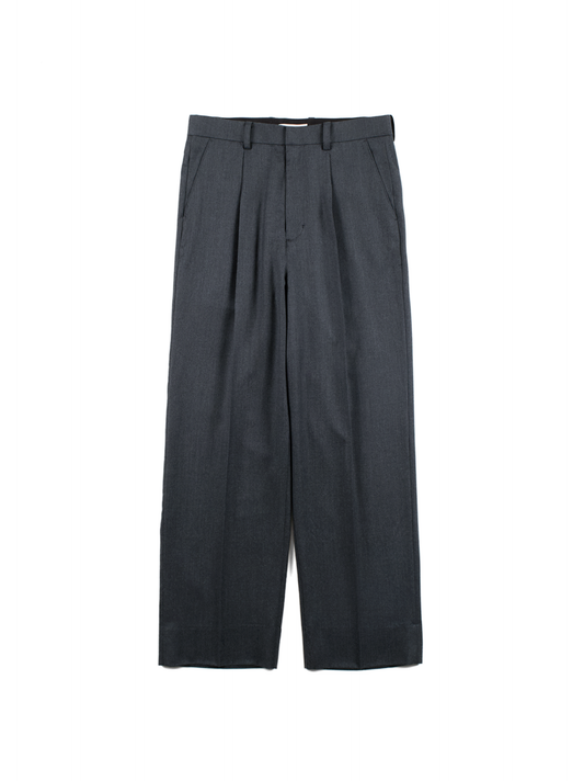 Super130's WORSTED WOOL LIGHT MILLED SLACKS｜TOP GRAY