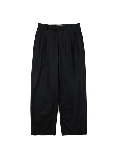 Super130's WORSTED WOOL LIGHT MILLED WIDE PANTS｜TOP BLACK