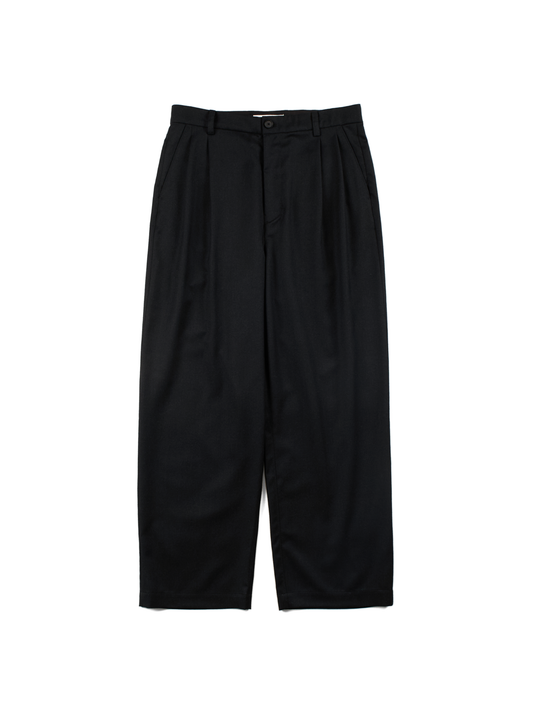 Super130's WORSTED WOOL LIGHT MILLED WIDE PANTS｜TOP BLACK