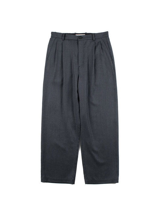 Super130's WORSTED WOOL LIGHT MILLED WIDE PANTS｜TOP GRAY