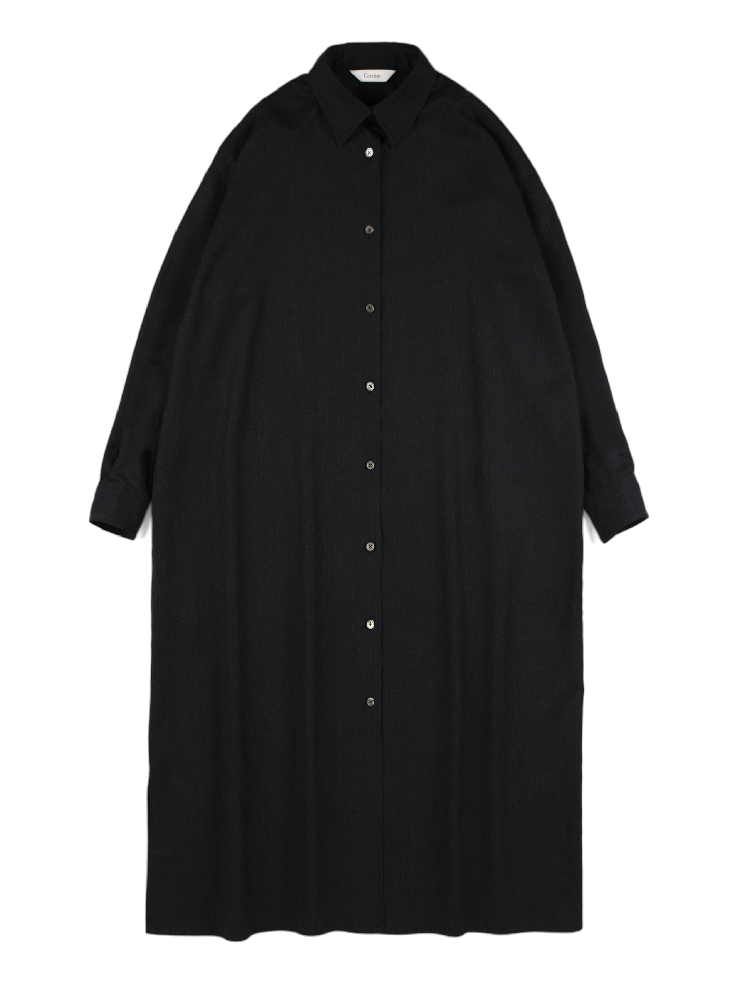 Super130's WORSTED WOOL LIGHT MILLED SHIRTS DRESS｜TOP BLACK