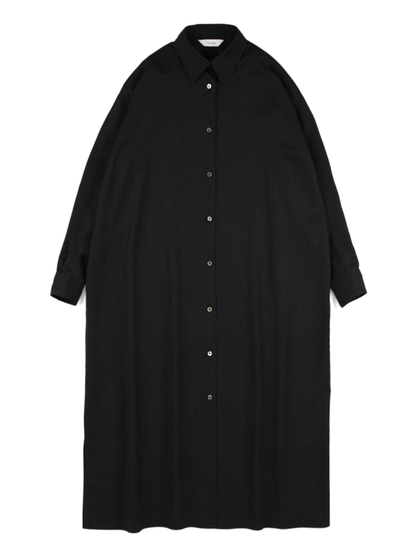 Super130's WORSTED WOOL LIGHT MILLED SHIRTS DRESS｜TOP BLACK