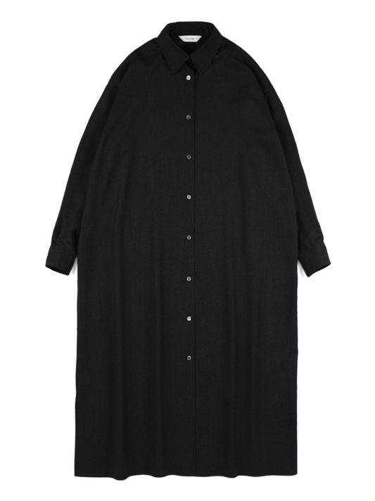Super130's WORSTED WOOL LIGHT MILLED SHIRTS DRESS｜TOP BLACK