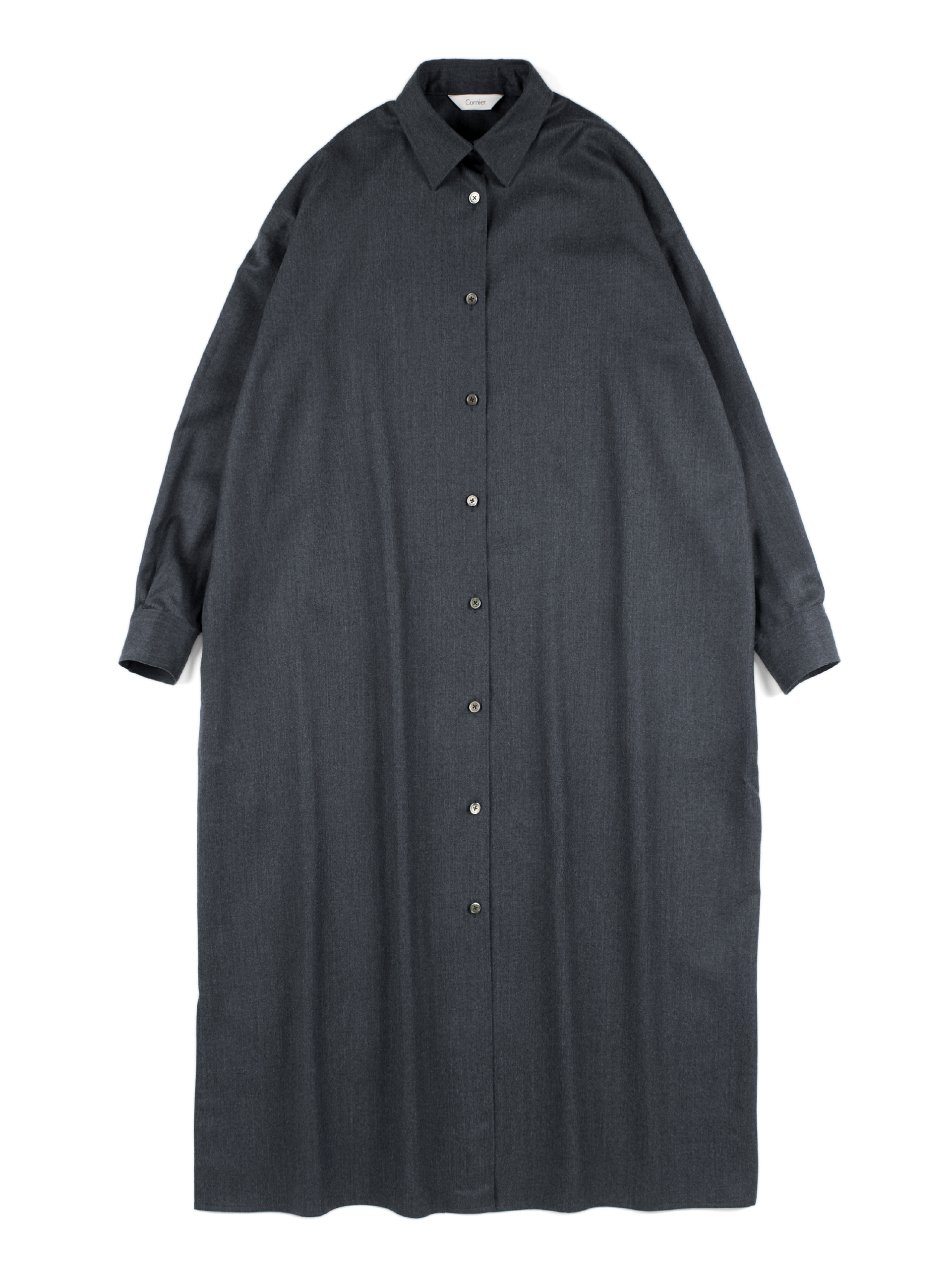 Super130's WORSTED WOOL LIGHT MILLED SHIRTS DRESS｜TOP GRAY