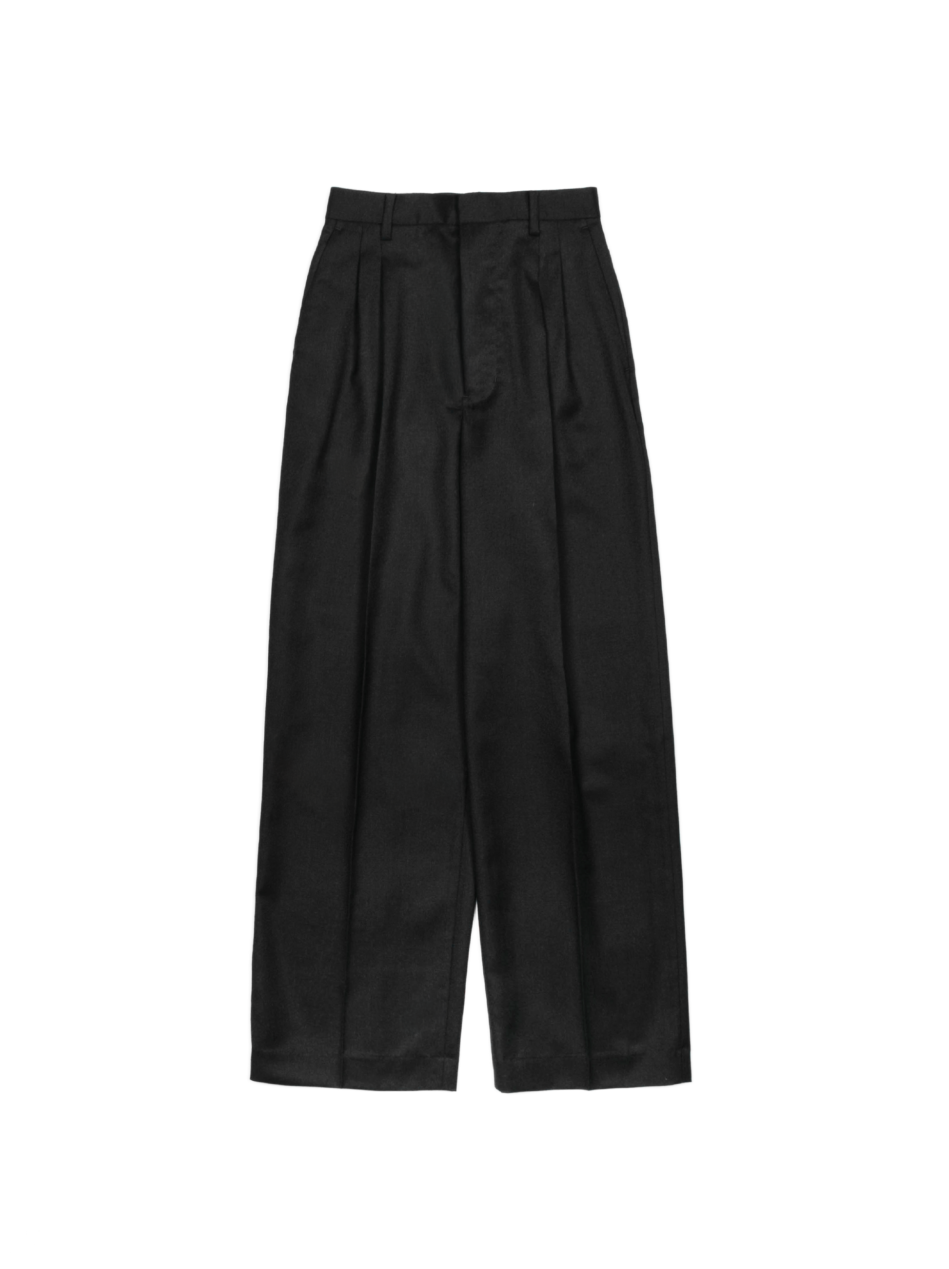 Super130's WORSTED WOOL LIGHT MILLED SLACKS for WOMEN|TOP BLACK Super130's WORSTED WOOL LIGHT MILLED SLACKS for WOMEN|TOP BLACK