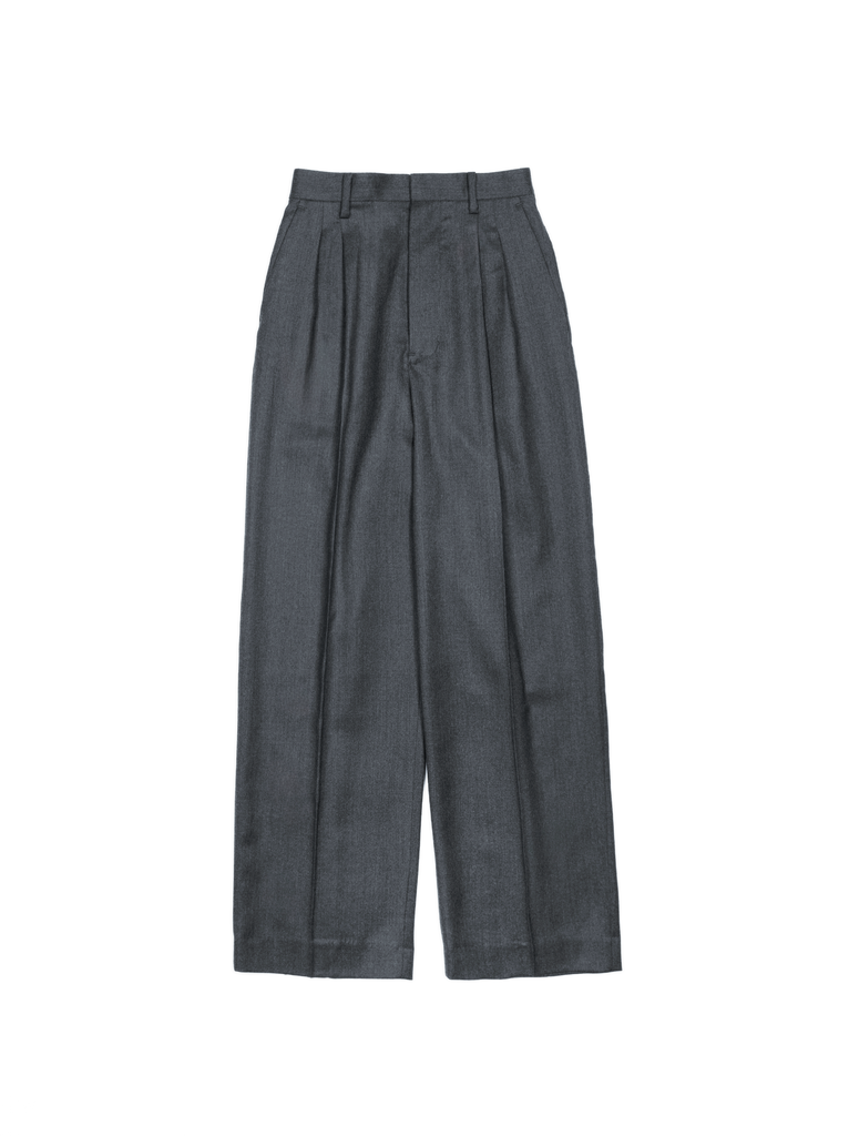Super130's WORSTED WOOL LIGHT MILLED SLACKS for WOMEN｜TOP GRAY