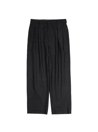 Super130's WORSTED WOOL STRIPE 2-TUCK PANTS｜CHARCOAL STRIPE
