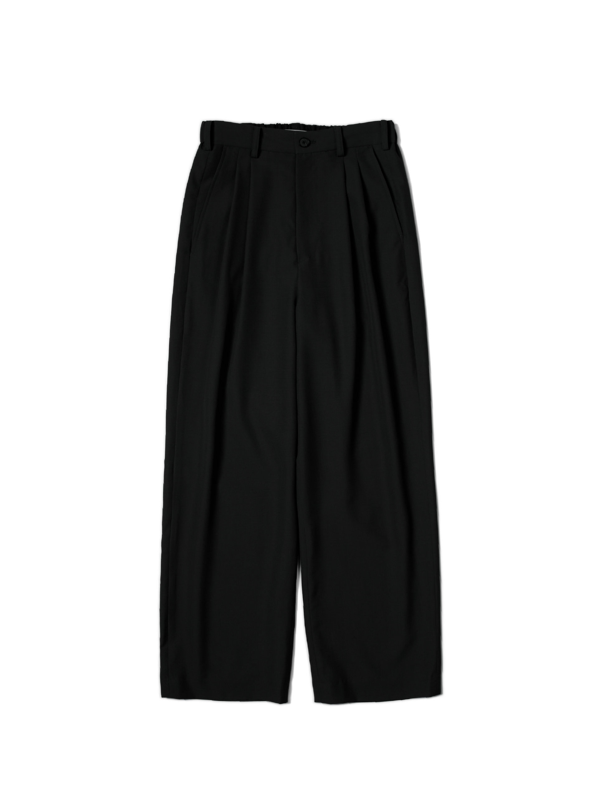 Super130's WORSTED WOOL TROPICAL 2-TUCK EASY PANTS|BLACK – Cornier Super130's WORSTED WOOL TROPICAL 2-TUCK EASY PANTS|BLACK – Cornier