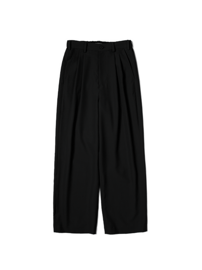 Super130's WORSTED WOOL TROPICAL 2-TUCK EASY PANTS｜BLACK