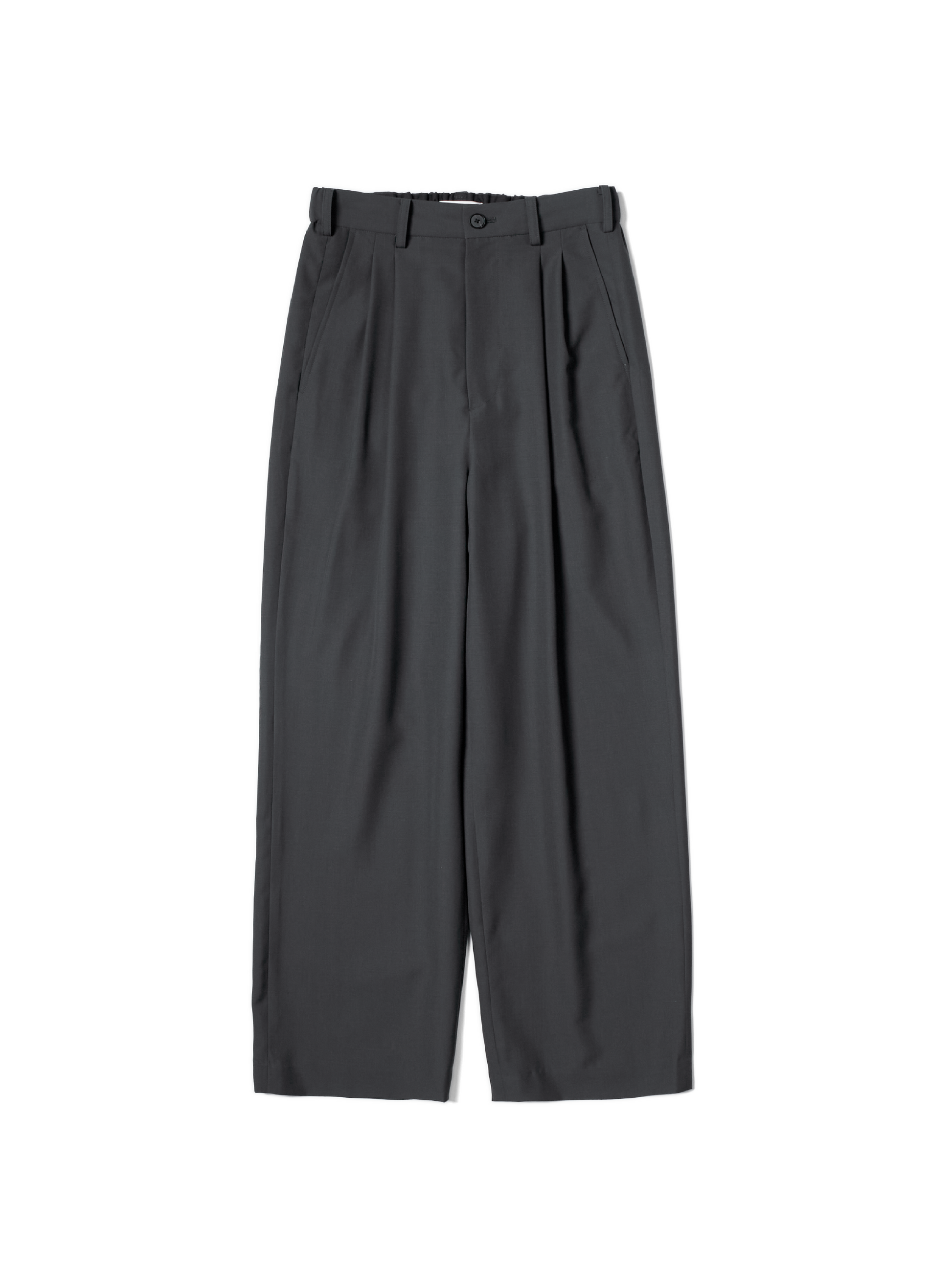 Super130's WORSTED WOOL TROPICAL 2-TUCK EASY PANTS|CHARCOAL – Cornier Super130's WORSTED WOOL TROPICAL 2-TUCK EASY PANTS|CHARCOAL – Cornier