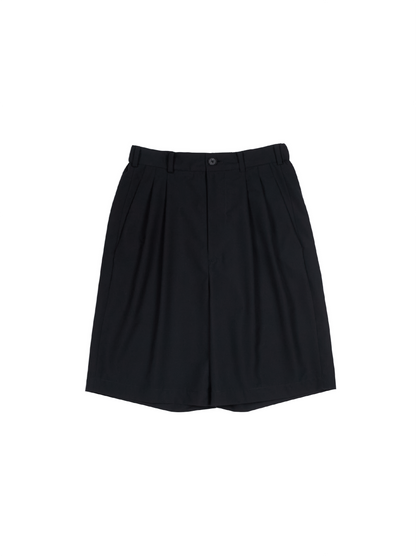 Super130's WORSTED WOOL TROPICAL SHORT PANTS｜BLACK