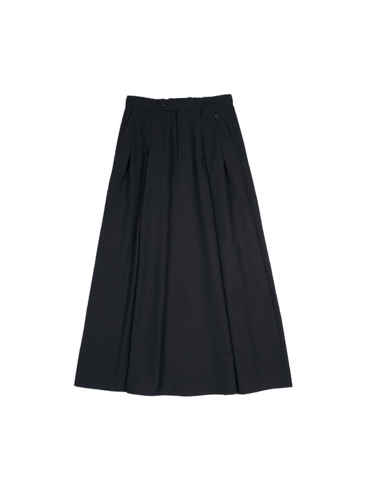 Super130's WORSTED WOOL TROPICAL SKIRT｜DARK NAVY