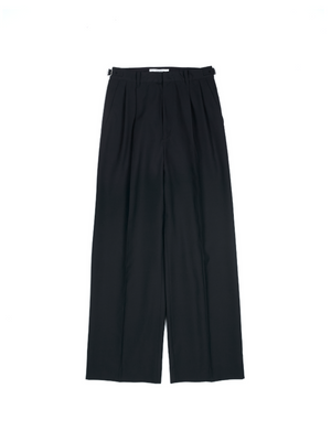 Super130's WORSTED WOOL TROPICAL SLACKS for WOMEN｜DARK NAVY
