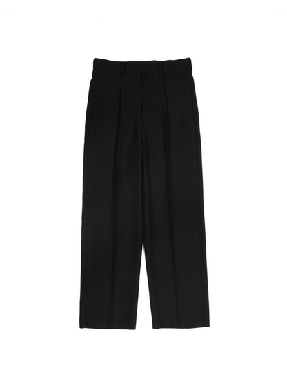 Super130's WORSTED WOOL TROPICAL STRAIGHT SLACKS｜BLACK