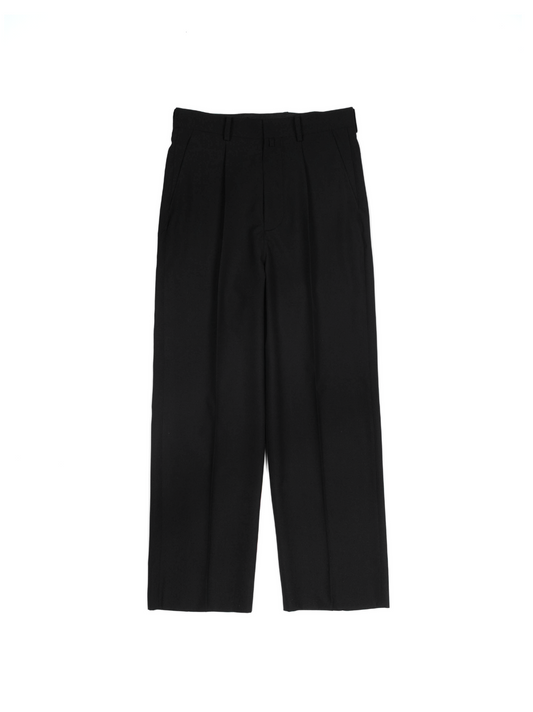 Super130's WORSTED WOOL TROPICAL STRAIGHT SLACKS｜BLACK
