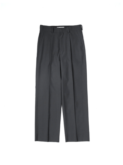 Super130's WORSTED WOOL TROPICAL STRAIGHT SLACKS｜CHARCOAL