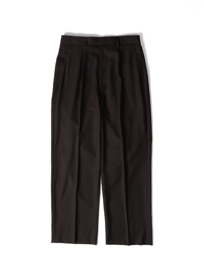 Super130's WORSTED WOOL WIDE SLACKS｜DARK BROWN