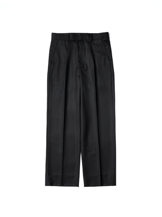 Super140's WOOL/KID MOHAIR HERRINGBONE SLACKS｜BLACK BROWN