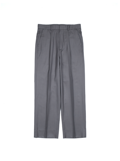 Super140's WOOL/KID MOHAIR HERRINGBONE SLACKS｜GRAY