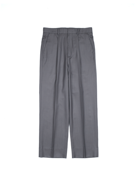 Super140's WOOL/KID MOHAIR HERRINGBONE SLACKS｜GRAY