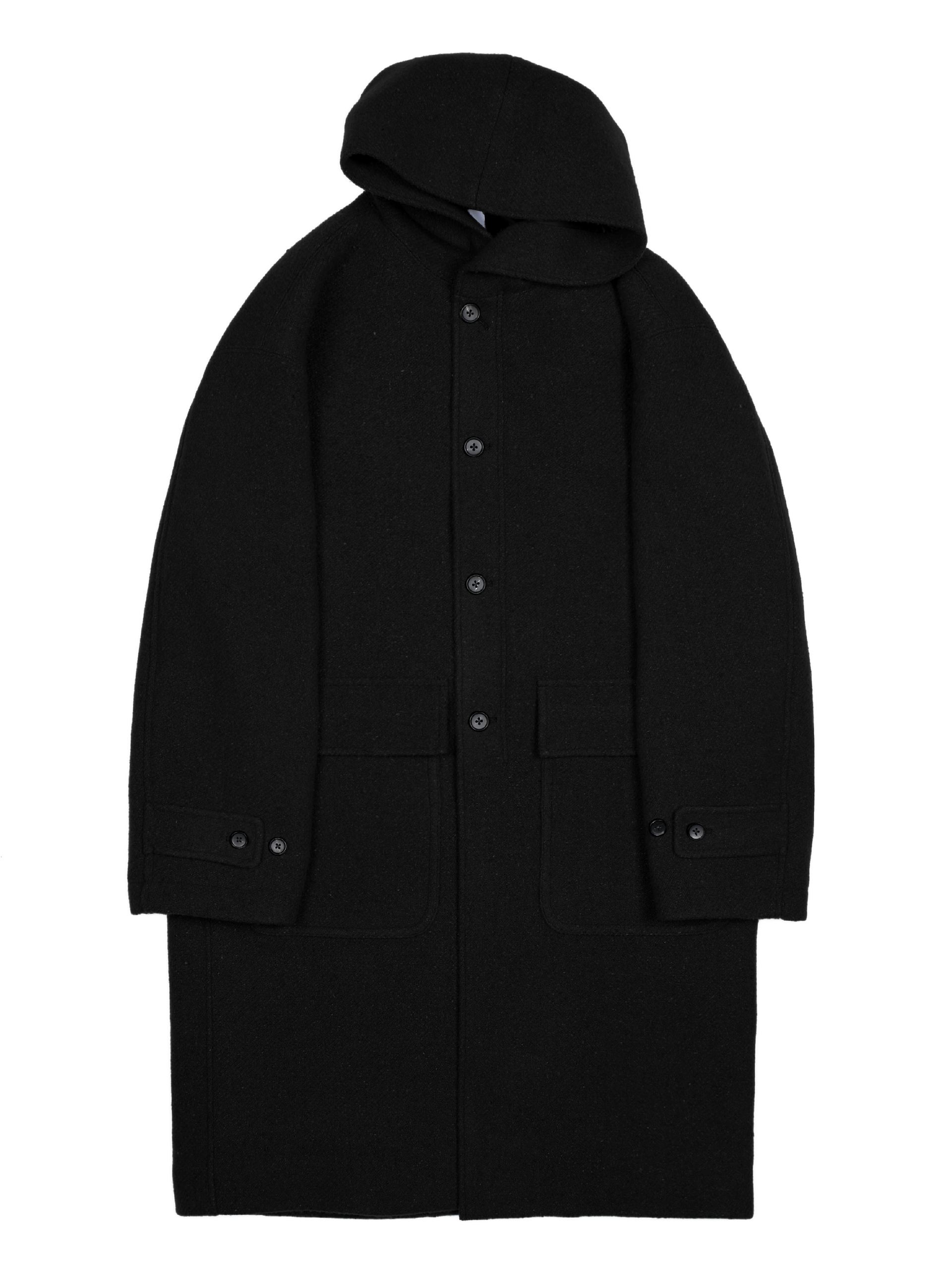 Super140's WOOL /LINEN TWISTED TWEED HOODED COAT|BLACK – Cornier Super140's WOOL /LINEN TWISTED TWEED HOODED COAT|BLACK – Cornier
