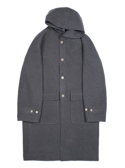 Super140's WOOL /LINEN TWISTED TWEED HOODED COAT｜GRAY