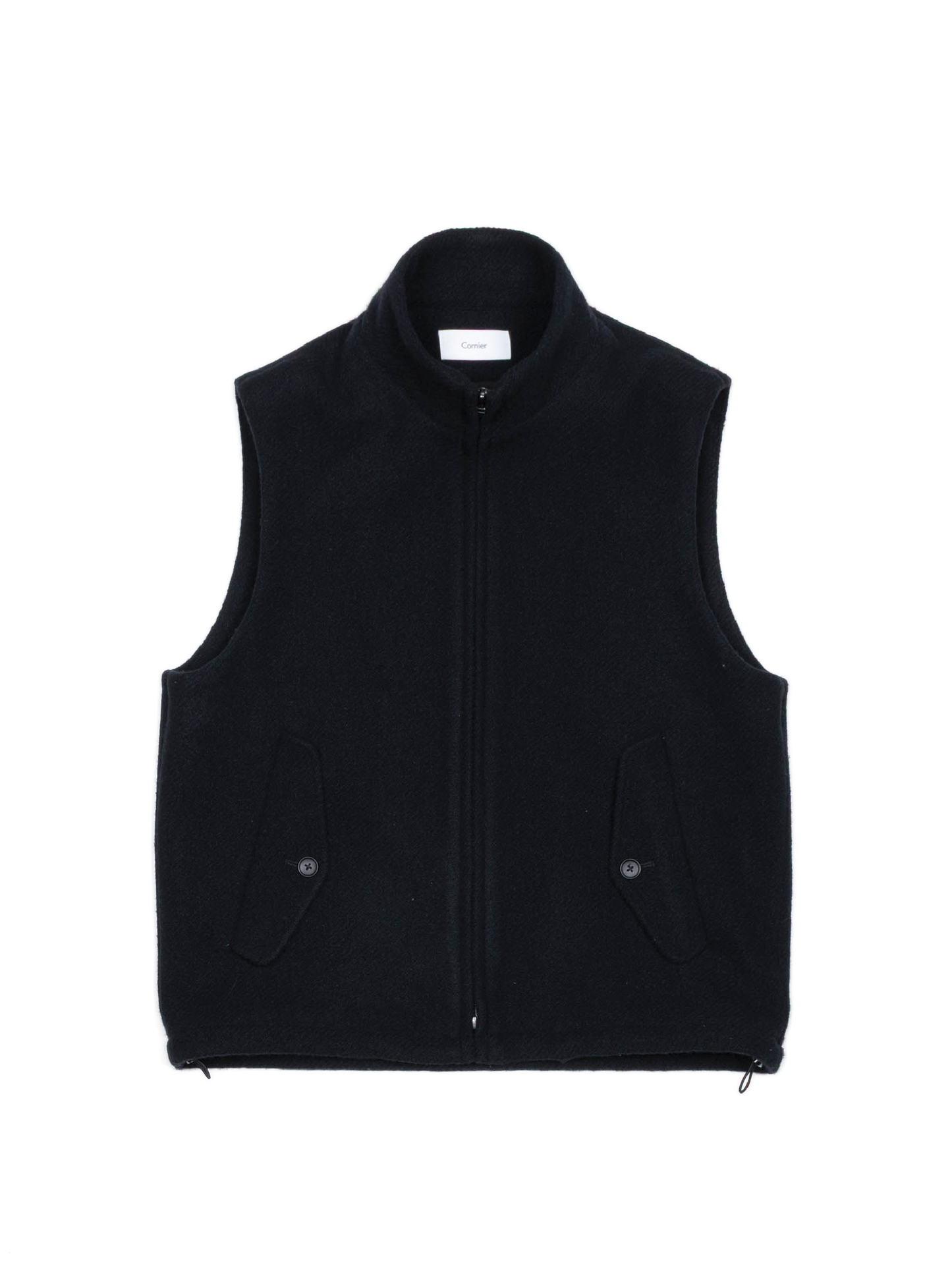 Super140's WOOL /LINEN TWISTED TWEED VEST｜BLACK