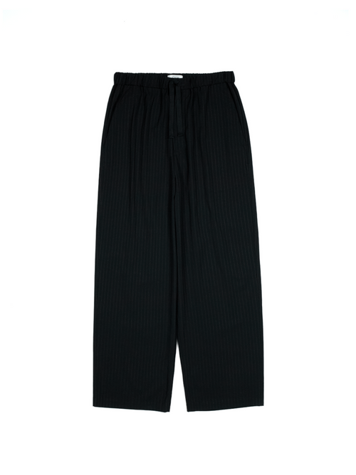Super160's WOOL/COTTON SASHIKO STITCHING EASY PANTS｜BLACK