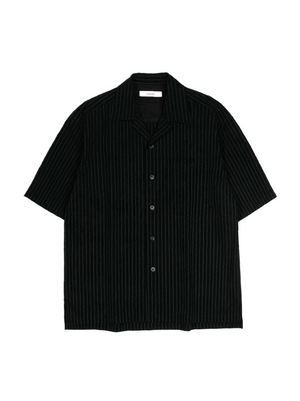 Super160's WOOL/COTTON SASHIKO STITCHING HALF SLEEVE SHIRTS｜GREEN