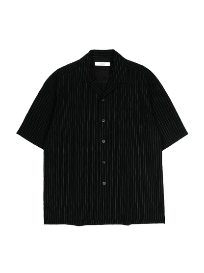 Super160's WOOL/COTTON SASHIKO STITCHING HALF SLEEVE SHIRTS｜GREEN