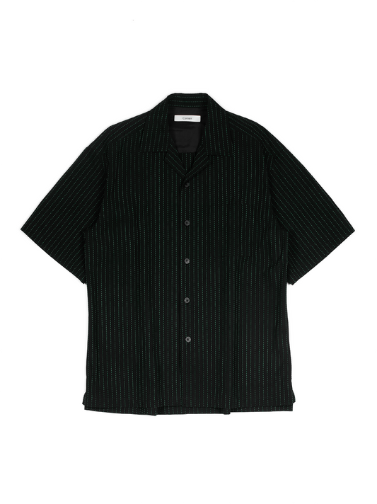 Super160's WOOL/COTTON SASHIKO STITCHING HALF SLEEVE SHIRTS｜GREEN