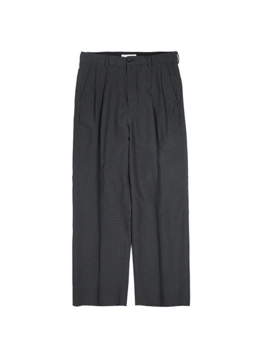 Super160's WOOL/SILK CRISPY 2-TUCK SLACKS｜BLACK