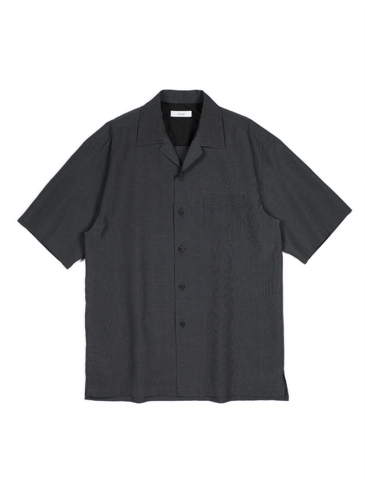 Super160's WOOL/SILK CRISPY HALF SLEEVE SHIRTS｜BLACK