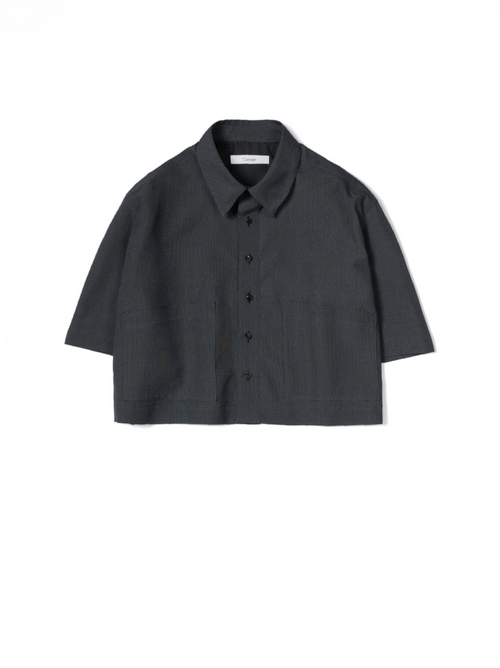 Super160's WOOL/SILK CRISPY HALF SLEEVE SHIRTS for WOMEN｜BLACK