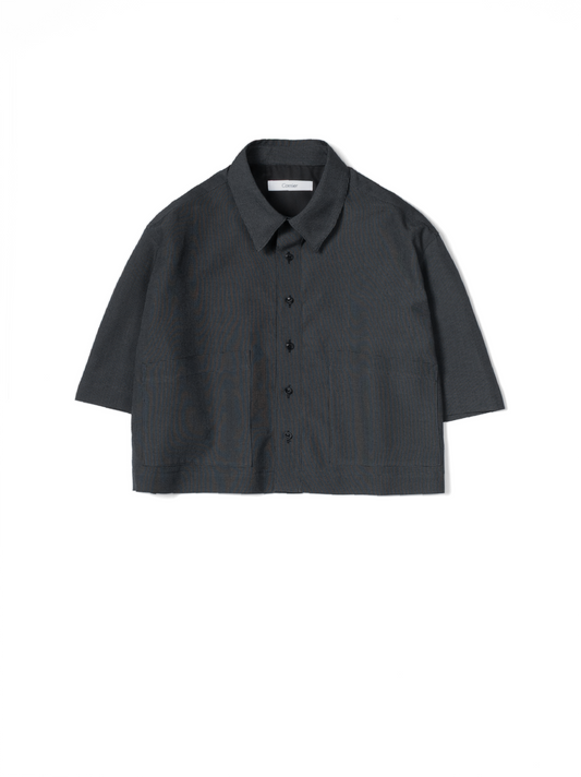 Super160's WOOL/SILK CRISPY HALF SLEEVE SHIRTS for WOMEN｜BLACK