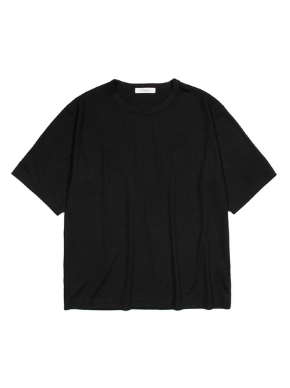 Super160's WORSTED WOOL HEAVY T-SHIRTS HALF SLEEVE｜TOP BLACK