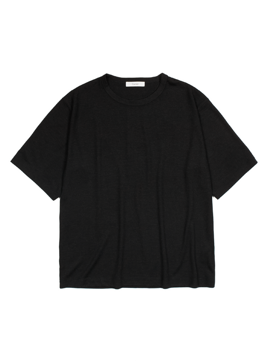 Super160's WORSTED WOOL HEAVY T-SHIRTS HALF SLEEVE｜TOP BLACK